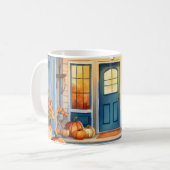 ハロウィンウォーターカラー秋パンプキンズオンフロントポーチ コーヒーマグカップ (正面左)