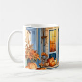 ハロウィンウォーターカラー秋パンプキンズオンフロントポーチ コーヒーマグカップ (左)