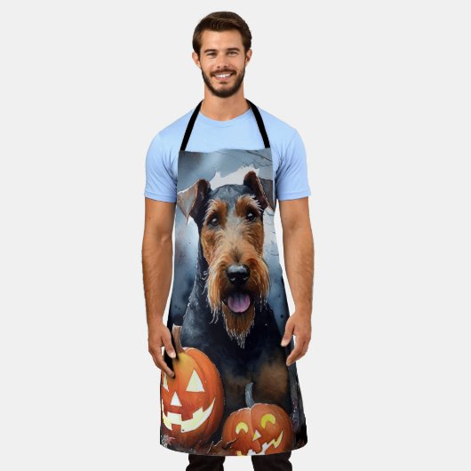 ハロウィンエイレデールとカボチャ怖い エプロン (着用した状態)