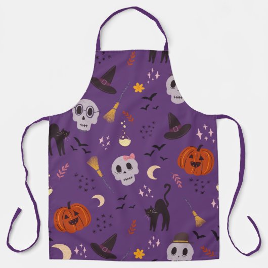 ハロウィンエプロン - ドクロ、カボチャ、黒猫 エプロン (正面)