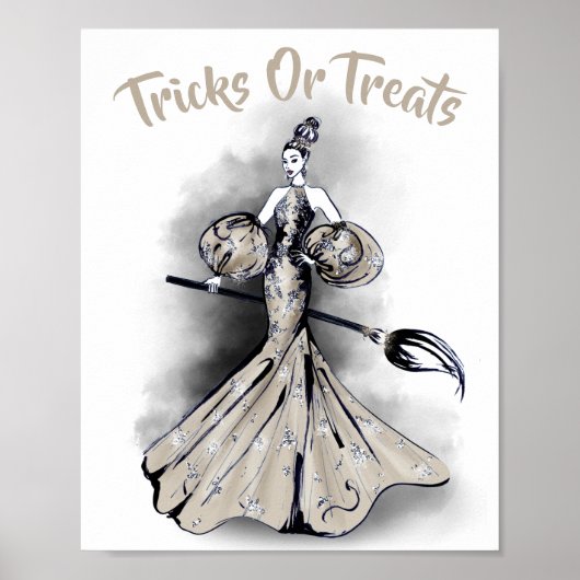 ハロウィンエレガントウィッチファッションイラストレーション ポスター (正面)