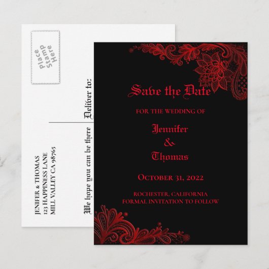 ハロウィンエレガントウェディングは日付ポストカードを保存 案内ポストカード (正面/裏面)