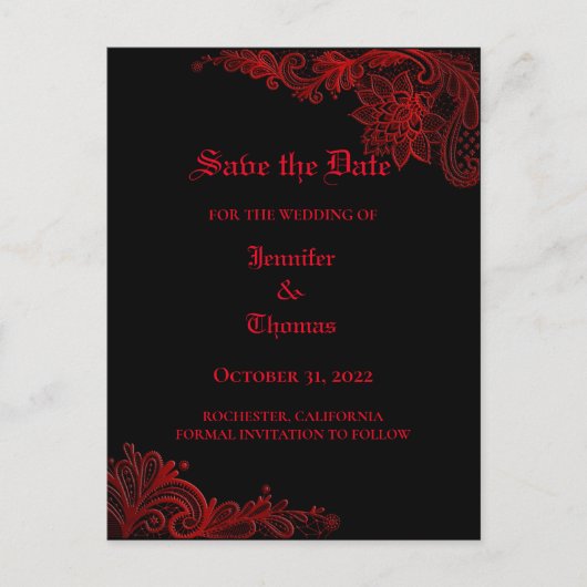 ハロウィンエレガントウェディングは日付ポストカードを保存 案内ポストカード (正面)