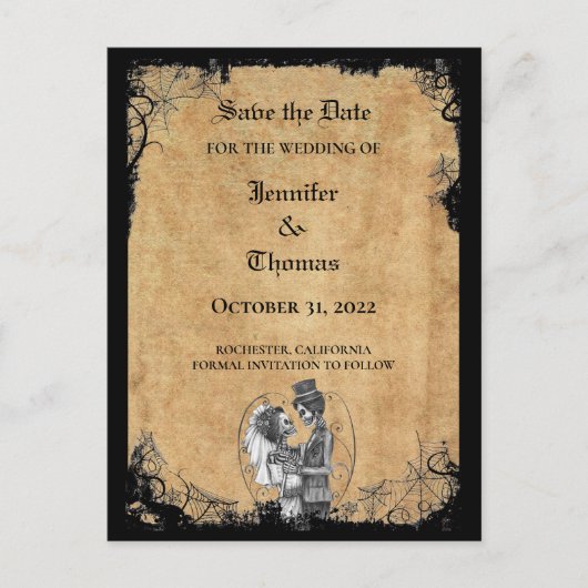 ハロウィンエレガントウェディングは日付ポストカードを保存 案内ポストカード (正面)