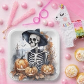 ハロウィンエレガントウオーターカラースケルトン ペーパープレート (パーティー)