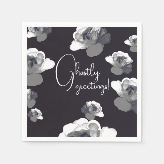 ハロウィンエレガントグリーティングズゴーストバラ スタンダードカクテルナプキン (正面)