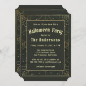 ハロウィンエレガントブラック金ゴールドヴィンテージクモの巣スター 招待状 (正面/裏面)