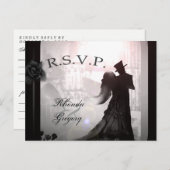 ハロウィンエレガントラバーズブラックメニューマッチングRSVP インビテーションポストカード (正面/裏面)