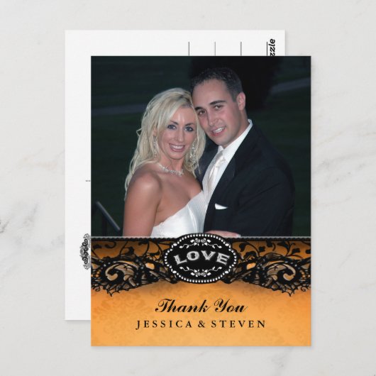 ハロウィンエレガントレースLOVE写真サンキューカード ポストカード (正面/裏面)