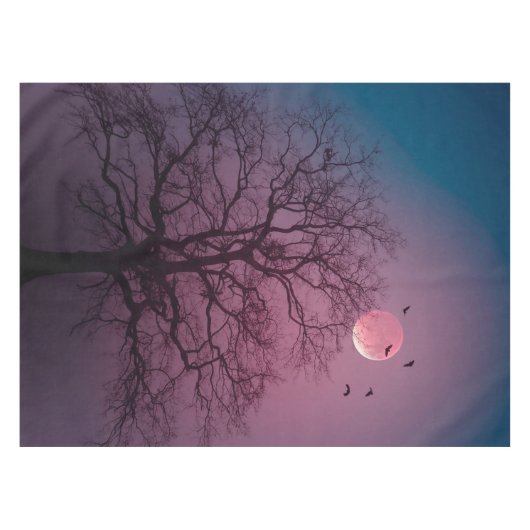 ハロウィンエレガント不気味テーマツリームーンアートワーク テーブルクロス (正面(横))