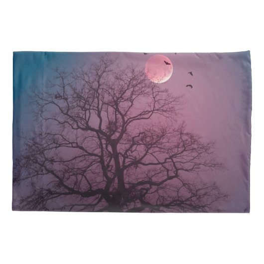 ハロウィンエレガント不気味テーマツリームーンアートワーク 枕カバー (裏面-左)