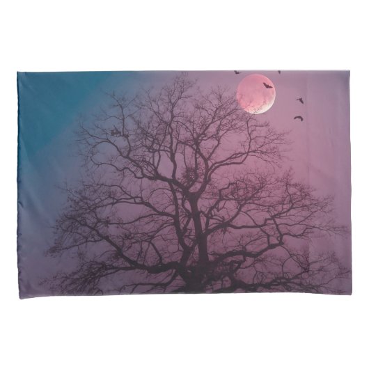 ハロウィンエレガント不気味テーマツリームーンアートワーク 枕カバー (正面右)