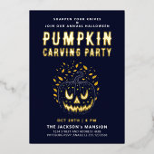 ハロウィンエレガント不気味ナイトパンプキンカービング 箔招待状 (正面)