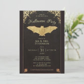 ハロウィンエレガント金ゴールドこうもりブラックヴィンテージ 招待状 (スタンド正面)