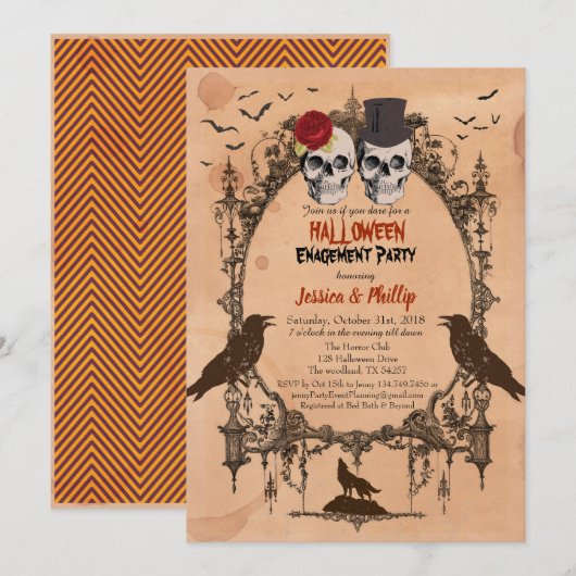 ハロウィンエンゲージメントパーティー招待状 スカル 招待状 (正面/裏面)