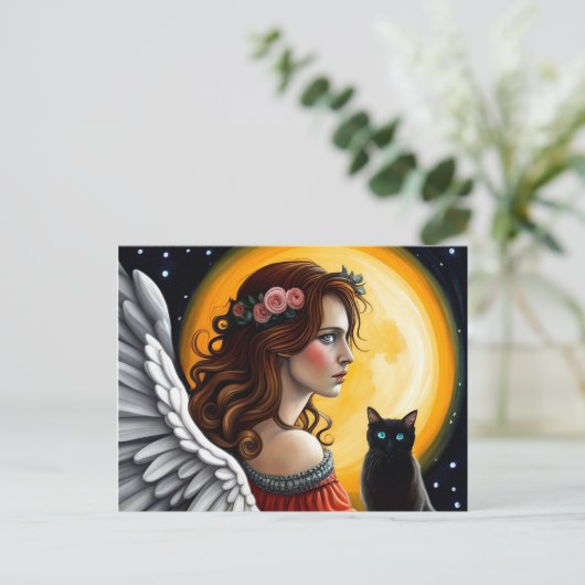 ハロウィンエンジェルと黒猫 ポストカード (スタンド正面)