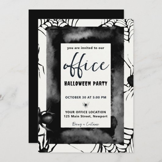 ハロウィンオフィスパーティー企業のクモ 招待状 (正面/裏面)