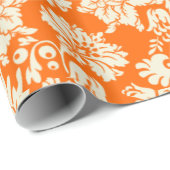 ハロウィンオレンジとベージュのフローラダマスパターン ラッピングペーパー (ロールコーナー)