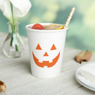 ハロウィンオレンジの白いハロウィーンのカボチャのちょうちんカボチャ 紙コップ
