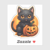 ハロウィンオレンジカボチャかわいい小さな黒猫 シール (シート)