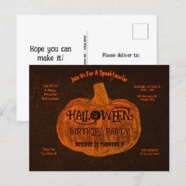 ハロウィンオレンジカボチャ誕生日パーティー インビテーションポストカード