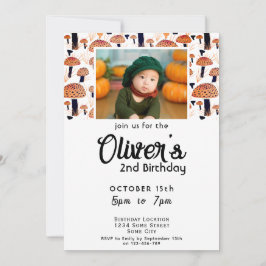 ハロウィンオレンジキノコ秋フォト誕生日 招待状