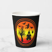 ハロウィンオレンジサンセットウィッチハ幽霊のよく出るウス 紙コップ (正面)