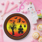 ハロウィンオレンジサンセットウィッチ幽霊のよく出るハウスパーティー ペーパープレート (パーティー)