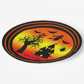 ハロウィンオレンジサンセットウィッチ幽霊のよく出るハウスパーティー ペーパープレート (アングル)