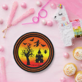 ハロウィンオレンジサンセットウィッチ幽霊のよく出るハウスパーティー ペーパープレート (パーティー)