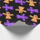 ハロウィンオレンジパープルブラックの幽霊たち ラッピングペーパー (角)