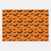 ハロウィンオレンジブラックこうもり&水玉模様キッドパーティー ラッピングペーパーシート (正面)
