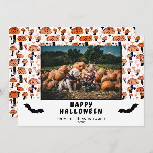ハロウィンオレンジマッシュルームブラックこうもり秋写真 シーズンカード (正面/裏面)