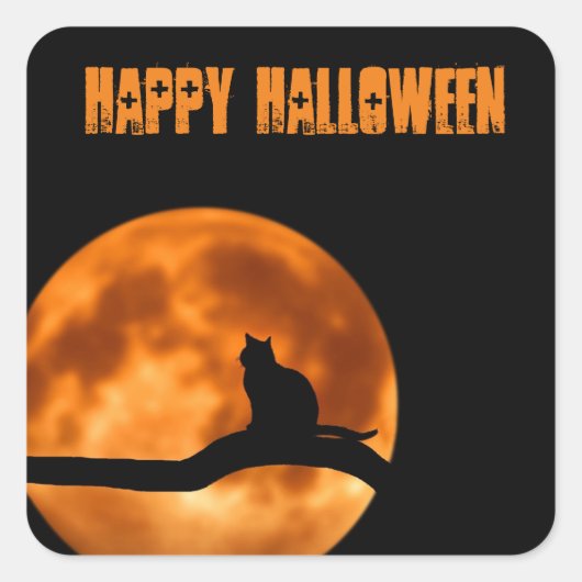 ハロウィンオレンジムーンステッカー スクエアシール (正面)