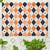 ハロウィンオレンジ&ブラックスパイダーパタアーガイルーン キッチンタオル (折り畳み)