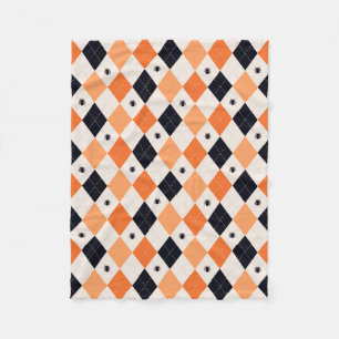 ハロウィンオレンジ&ブラックスパイダーパタアーガイルーン フリースブランケット