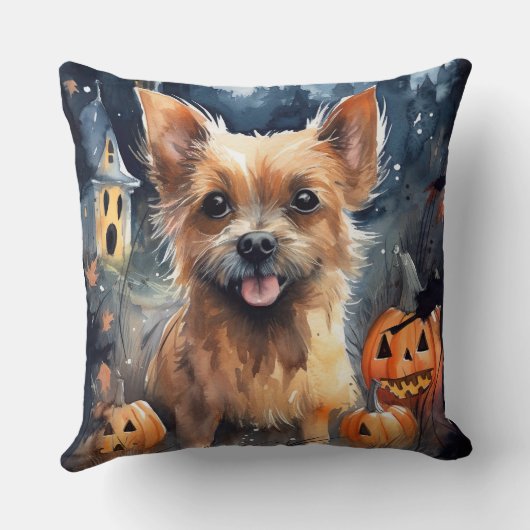 ハロウィンオーストラリアのテリアとカボチャ怖い クッション (裏面)