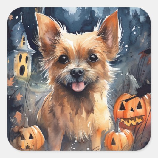 ハロウィンオーストラリアのテリアとカボチャ怖い スクエアシール (正面)