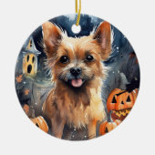 ハロウィンオーストラリアのテリアとカボチャ怖い セラミックオーナメント (正面)