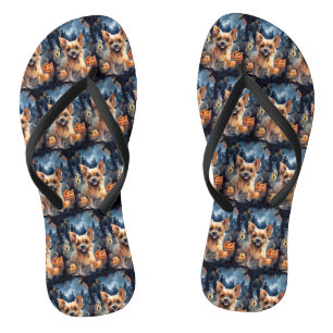 ハロウィンオーストラリアのテリアとカボチャ怖い ビーチサンダル