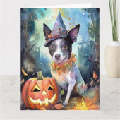 ハロウィンオーストラリアの牛とカボチャ怖い カード (正面)