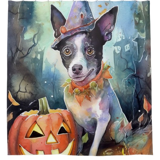 ハロウィンオーストラリアの牛とカボチャ怖い シャワーカーテン (正面)