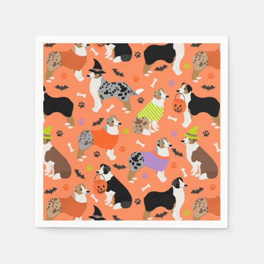 ハロウィンオーストラリアシェパードナプキンス スタンダードカクテルナプキン (正面)