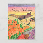 ハロウィンオータムカボチャフォークアートハーベスト シーズンポストカード (正面)