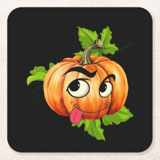 ハロウィンカおもしろいンプキン顔 スクエアペーパーコースター