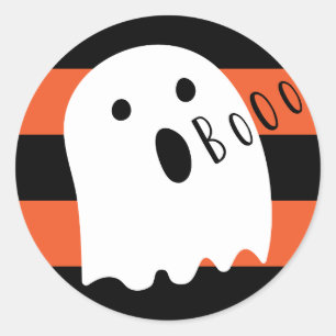 ハロウィンカウト幽霊ブーオレンジアンドブラックストライプ ラウンドシール