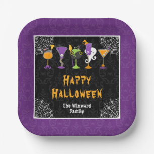 ハロウィンカクテルとコスチュームパーティー パープル ペーパープレート