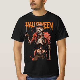 ハロウィンカジュアルスケルトンロザリーティー Tシャツ
