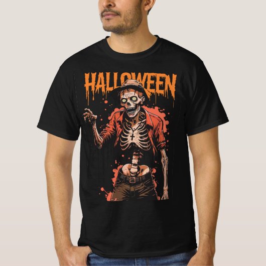ハロウィンカジュアルスケルトンロザリーティー Tシャツ (正面)