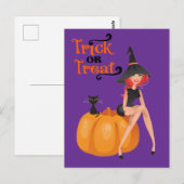 ハロウィンカスタムお洒落の可愛い魔女紫 ポストカード (正面/裏面)